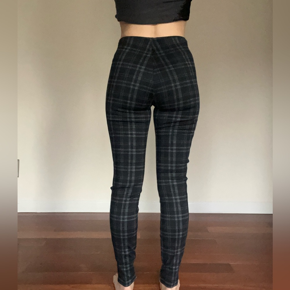 Zara | Plaid Striped Trouser Legging Pants Gray Blue White Tuxedo Strip XS - Picture 5 of 7